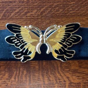 Vintage Navy Blue Enameled Butterfly Stretch Statement‎ Belt Medium